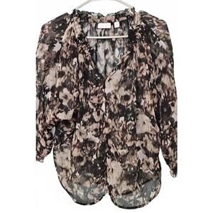 New York & Company Women's Floral Black & Brown Sheer‎ Blouse Size Medium